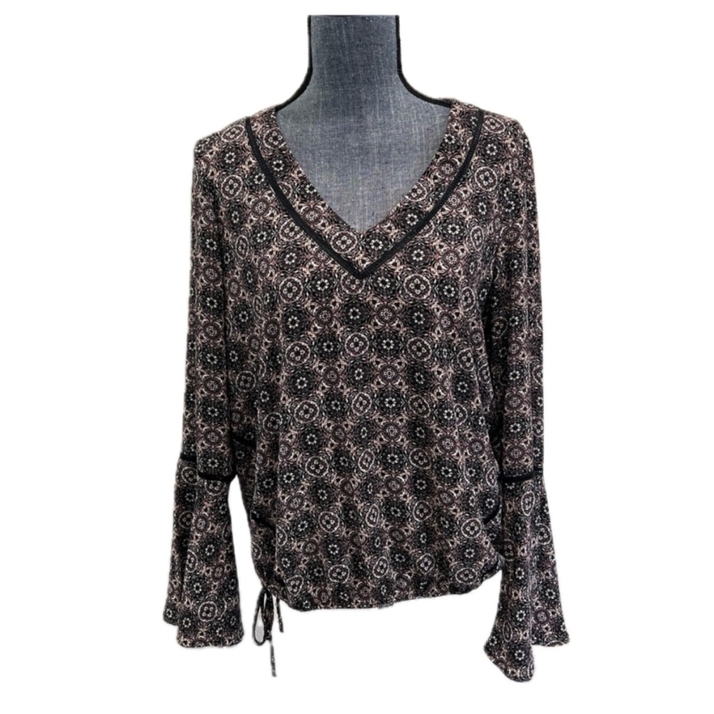 Harlowe & Graham Black, Plum and White Patterned Boho Blouse